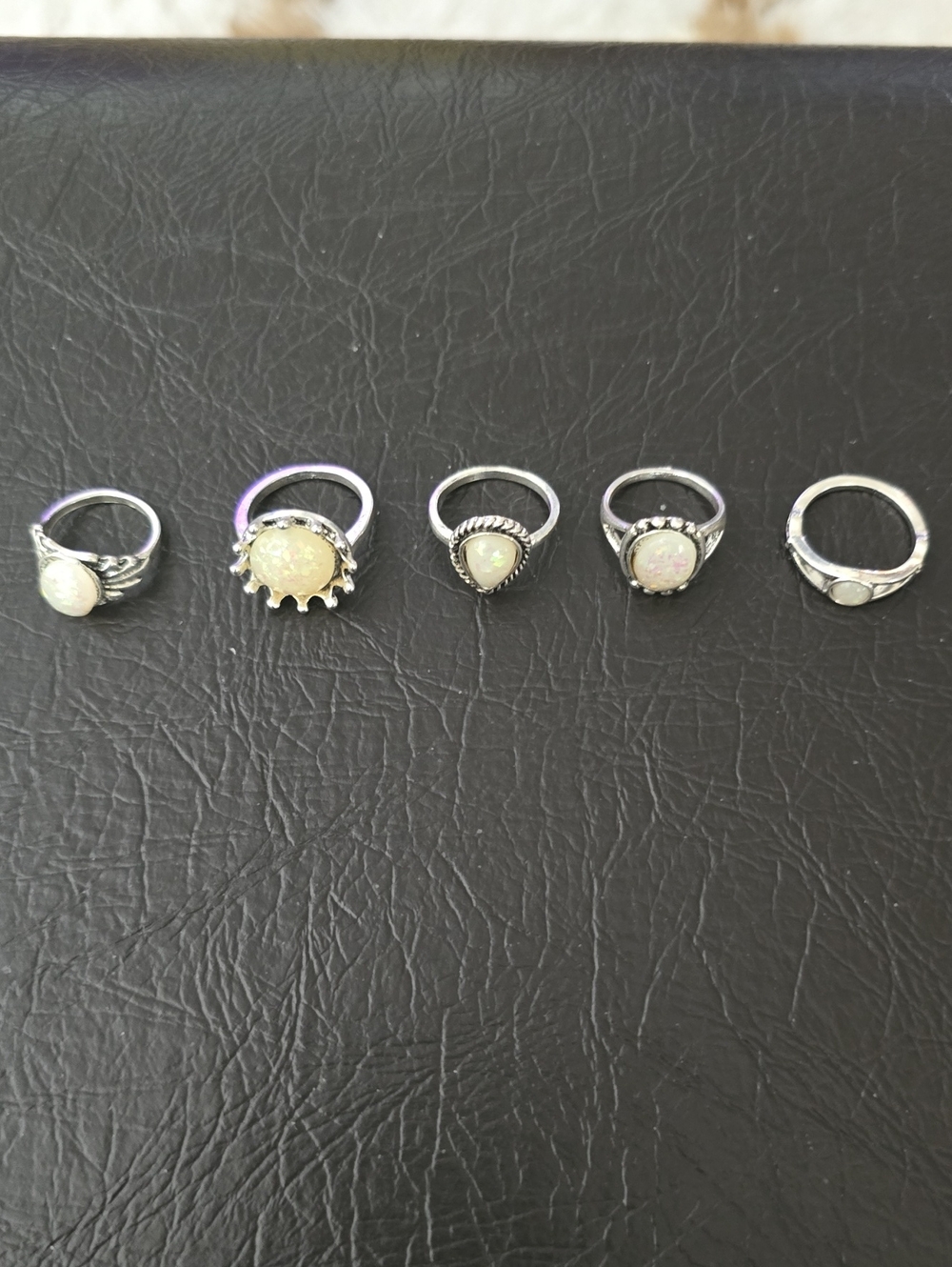 5pc Opal Look Ring Lot Silver Tone Boho Vintage Style Statement Rings - Picture 2 of 7